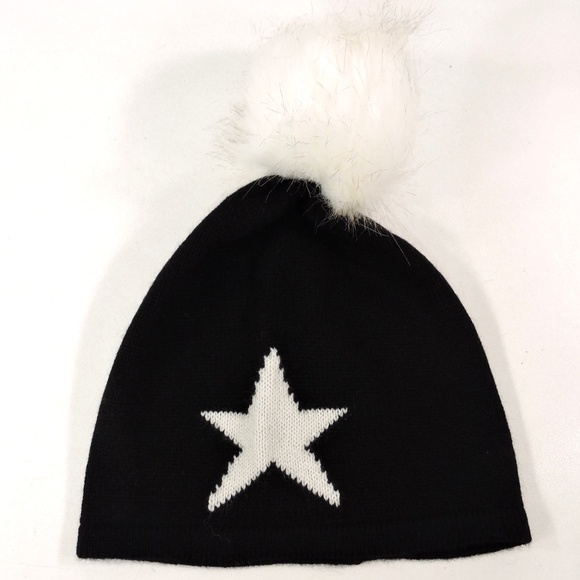 HANNAH ROSE ⚜ WOMEN\'S BLACK CASHMERE WINTER POMPOM HAT